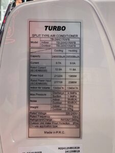 کولر گازی 24000 توربو T3 اصل ژاپن سرد و گرم مدل TB-24GWN