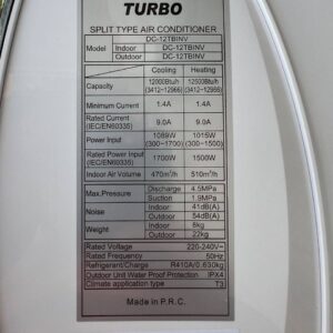 کولر گازی 12000 توربو اینورتر ژاپن T3 گازی R410 مدل DC-12TBINV